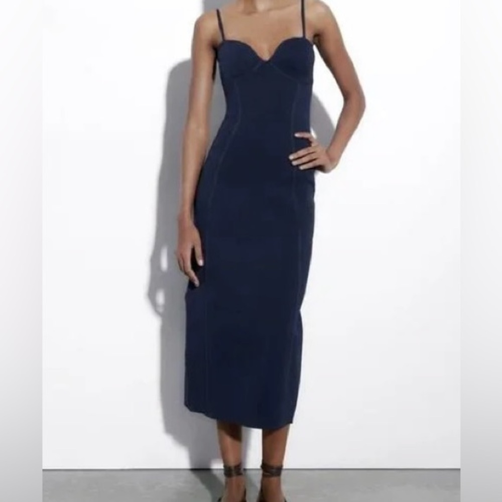 Zara Navy Midi Dress